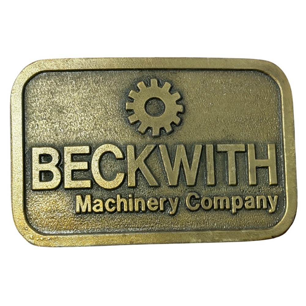 Vintage Beckwith Machinery Co Belt Buckle Brass Gear Hit Line USA Construction